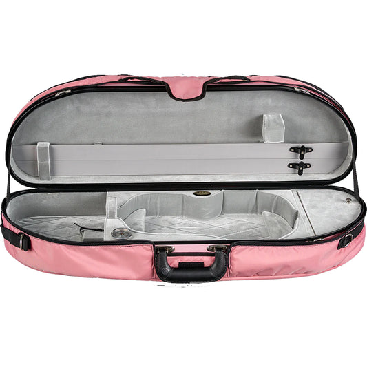 Bobelock Fiberglass Moon-Shaped violin case with padded cover, Pink / Gray