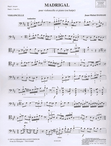Damase, Jean-Michel: Madrigal (cello & piano or harp)