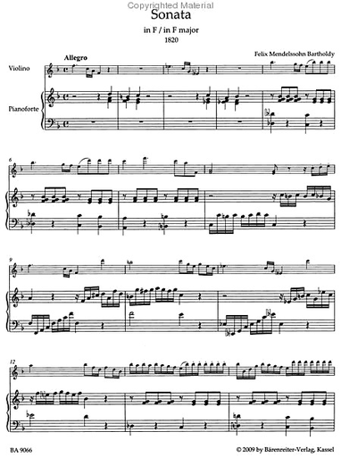 Mendelssohn, Felix: Sonatas for Violin & Piano, Barenreiter Urtext