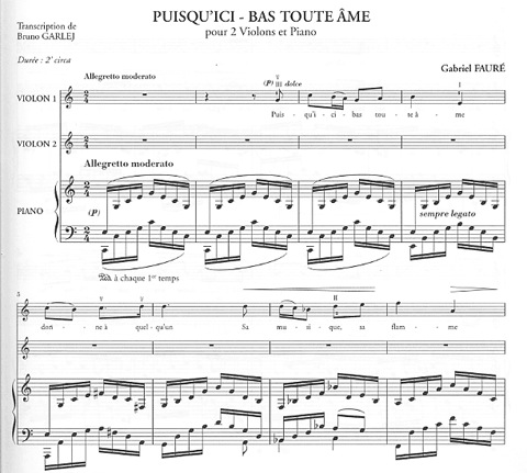 Faure, Gabriel (Garlej): Puisqu'ici-bas toute ame (2 violins & piano)