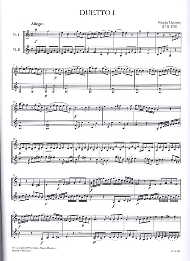 Mestrino, Nicola: Tre Duetti Concertanti Op.3 (2 violins)