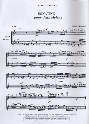 Milhaud, Darius: Sonatine for Two Violins