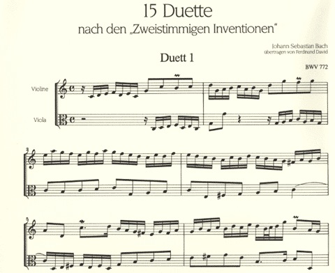 Bach (David): 15 Duets based on the Two Part Inventions, BWV 772-786 (violin & viola)