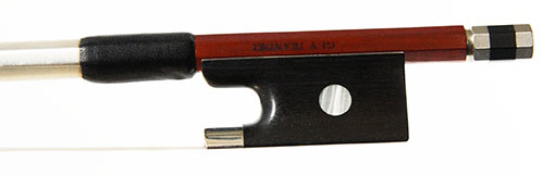 GUY JEANDEL Pernambuco violin bow with nickel mounted ebony frog 61.1 g.