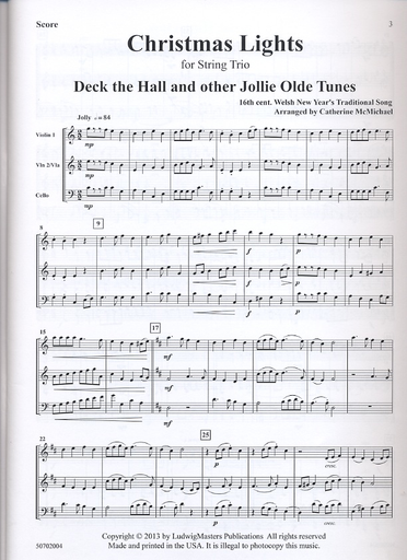 McMichael, Catherine: Christmas Lights for String Trio (with optional violin 2 for viola) score & parts