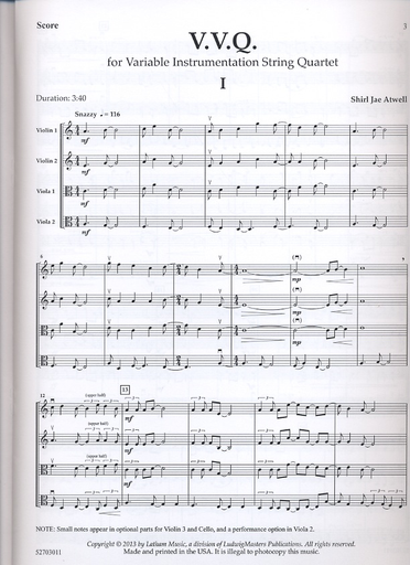 Atwell, Shirl Jae: V.V.Q. for Variable Instrumentation String Quartert