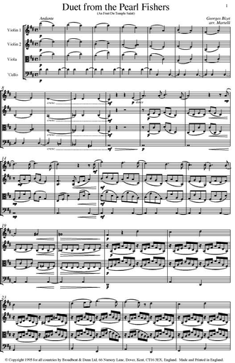 Bizet, Georges (Martelli): Duet from the Pearl Fishers (string quartet)