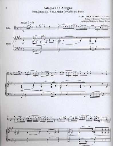 Boccherini, Luigi: (Feuermann) Adagio & Allegro from Sonata No. 6 in A Major (cello & piano)