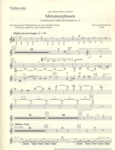 Penderecki, Krzysztof: Violin Concerto #2 Metamorphosen (violin & piano)
