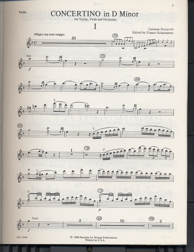 Donizetti, Gaetano (Sciannameo): Concertino in D minor for Violin & Viola with piano accompaniment