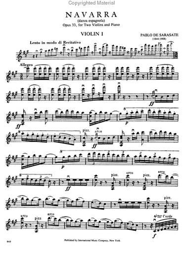 Sarasate, Pablo: Navarra Op.33 (2 violins & piano) IMC
