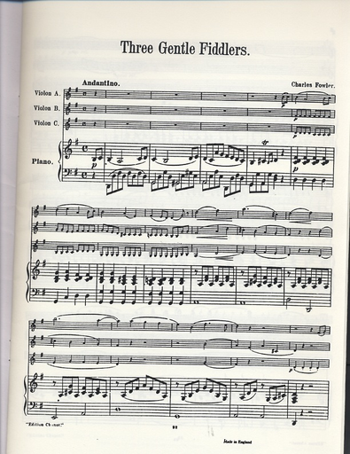 Fowler, Charles: Three Gentle Fiddlers, score & parts (3 Violins & piano)