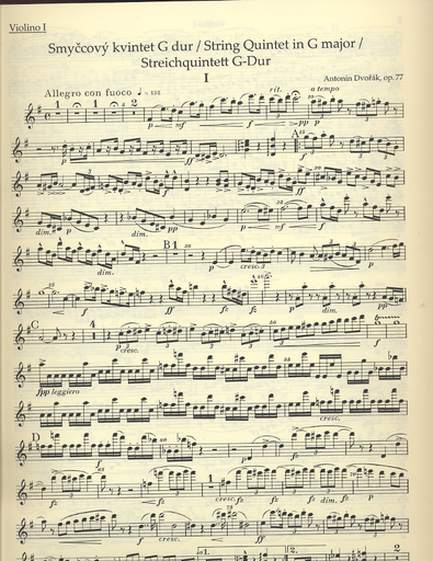 Dvorak: String Quintet in G Major, Op.77 (2 violins, viola, cello, & bass) Barenreiter