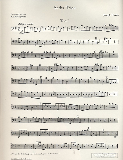 Haydn, F.J.: 6 Trios for Two Violins and Bass (two violins, and bass/cello)