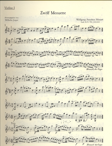 Mozart: 12 Minuets (2 violins & cello)