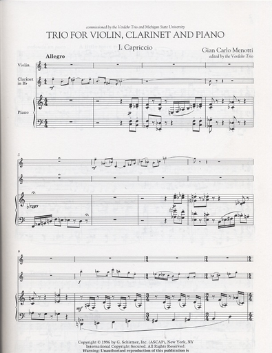 Menotti, Gian Carlo: Trio for Violin, Clarinet & Piano