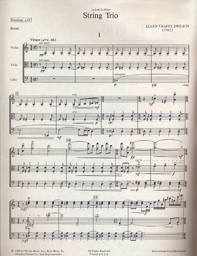 Zwilich, Ellen Taaffe: String Trio for Violin, Viola and Cello, score & parts