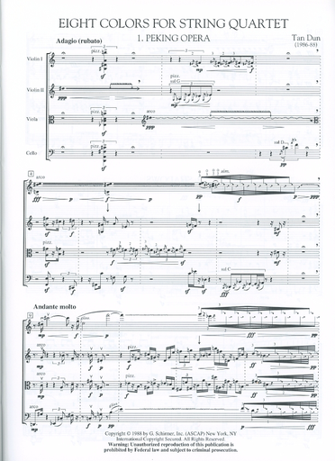 Dun, Tan: Eight Colors (string quartet) score and parts