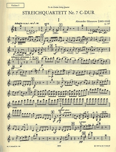 Glazunov, A.: String Quartet No. 7 in C, Op. 107 (set of parts)