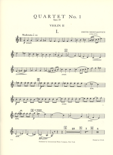 Shostakovich, Dmitri: String Quartet No.1 Op.49 (set of parts)