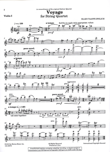 Zwilich, Ellen Taafe: Voyage for String Quartet (score and parts)