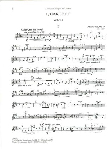 Barblan, Otto: String Quartet in D Major Op.19