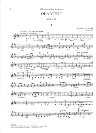 Barblan, Otto: String Quartet in D Major Op.19