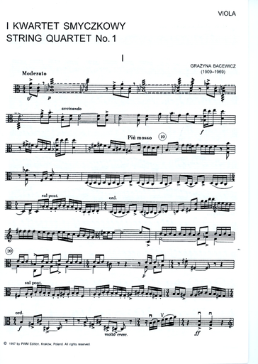 Bacewicz, Grazyna: String Quartet No. 1 (set of parts)