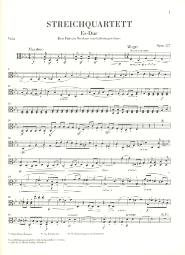 Beethoven, L.van (Platen, ed.): String Quartet in Eb, Op. 127, urtext (2 violin, viola, and cello)