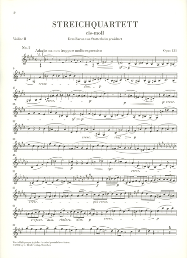 Beethoven (Platen): String Quartet in C Sharp minor, Op.131 - URTEXT (string quartet)