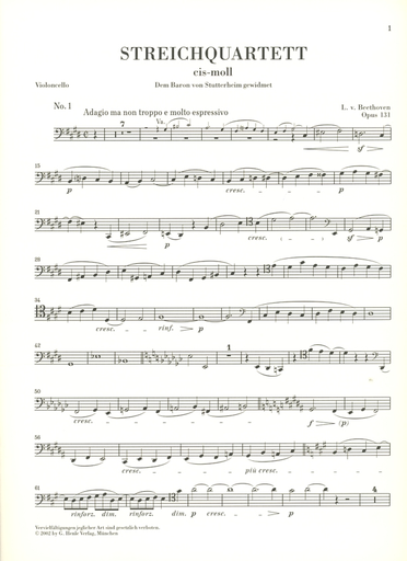 Beethoven (Platen): String Quartet in C Sharp minor, Op.131 - URTEXT (string quartet)