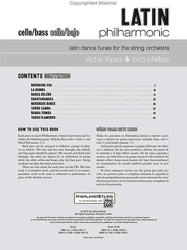 Lopez, V. and Phillips, B.: Latin Philharmonic-latin dance tunes for the stringt orchestra (cello & CD accompaniment)