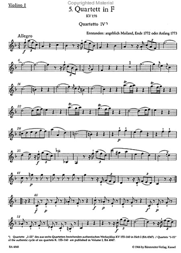 Mozart, W.A. (Fuessl): Thirteen Early String Quartets, Vol. 2 - No. 5-7, Barenreiter Urtext