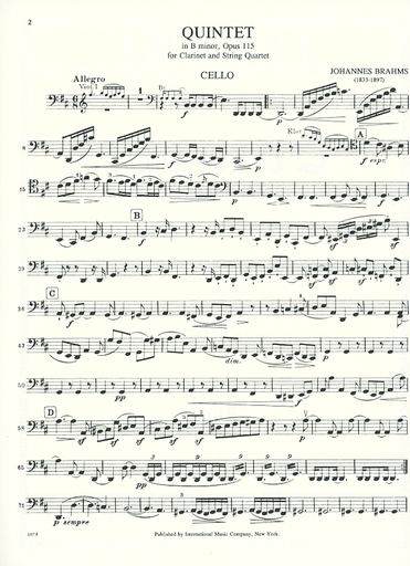 Brahms, Johannes: Clarinet Quintet Op.115 (clarinet in A, two violins, viola, cello)