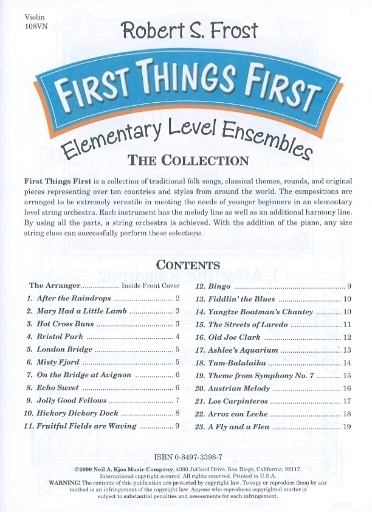 Frost, Robert: First Things First (2 violins)