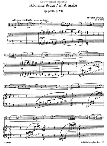 Dvorak, Antonin Polonaise fur Violoncello and Piano A major op. post. B 94 by Antonin Dvorak (1841-1904) Barenreiter