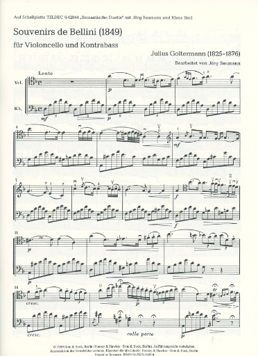 Goltermann, J.: Souvenirs de Bellini (cello, and bass)
