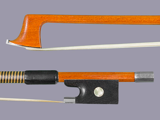 Pernambuco violin bow, unbranded, fine quality, with silver-mounted ebony frog