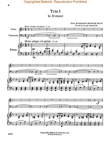 Mendelssohn, Felix: Trio in D Minor (piano, Violin & cello)