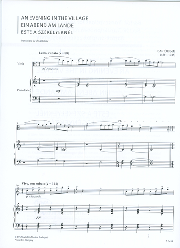 Bartok, B.: An Evening in the Village, Slovak Peasant Dance (viola, and piano)