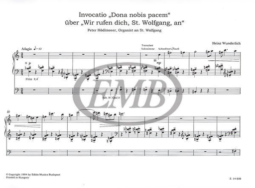 Wunderlich, H.: Invocatio ''Dona Nobis Pacem'' for Violin and Organ (violin, and organ)