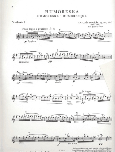 Dvorak, Antonin: Humoresque in G flat Op.101 No. 7 (2 violins) Barenreiter
