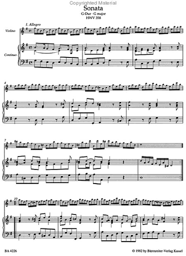 Handel, G.F. (Hinnenthal): Complete Works for Violin & Basso Continuo (violin, cello, piano) Barenreiter