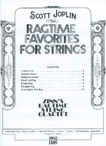 Joplin, Scott (Zinn): Ragtime Favorites for String Quartet (Violin 1)