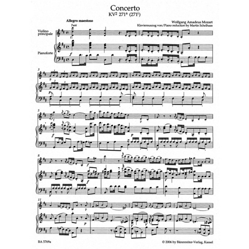 Mozart, W.A.: Violin Concerto in D KV271 (violin & piano) Barenreiter