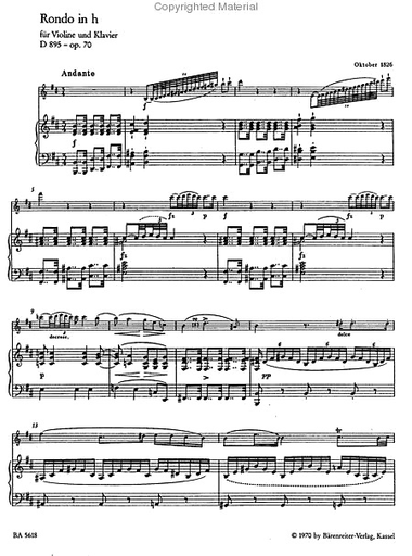 Schubert, F.: Rondo fur Violin and Piano B minor op. 70 D 895, Barenreiter