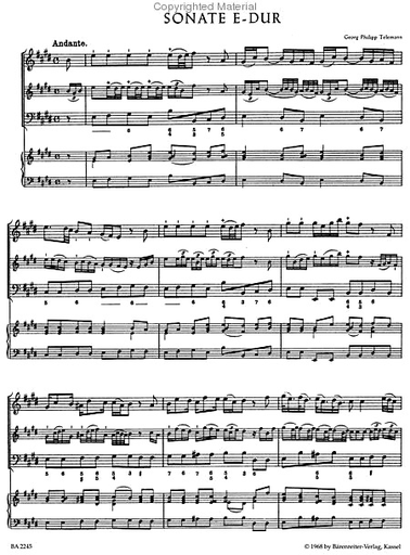 Telemann: Twelve Methodical Sonatas, Vol.5 E & Bb major (violin & piano, cello) Barenreiter