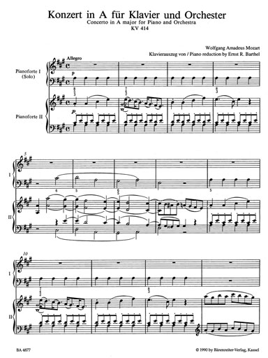 Mozart, W.A.: Quintet from Piano Concerto No.12 in A (2 violins, viola, cello, piano) Barenreiter