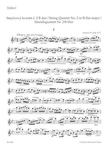 Dvorak, Antonin: String Quartet No. 2 in Bb major, B17, Barenreiter