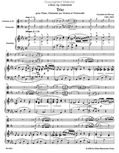 Skroup, Frantisek J.: Clarinet Trio in E-flat maj, Op. 27 (Clarinet/violin, violoncello, piano) Barenreiter